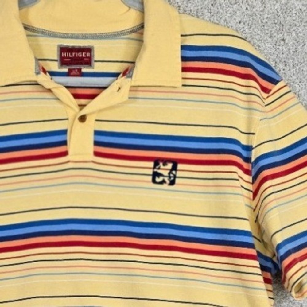 VTG Tommy Hilfiger Red Label Striped Polo - Yellow/Multicolor - XL